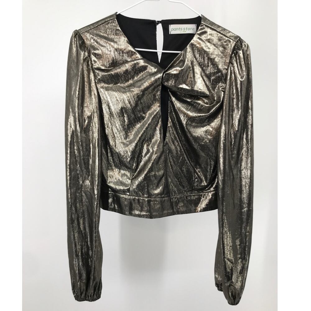 Pants Store Gold Lame Long Puff Sleeve Crop Top Womens S